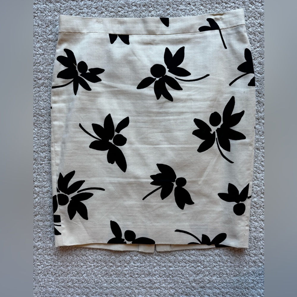J. Crew Elegant Black and Cream floral pencil skirt.